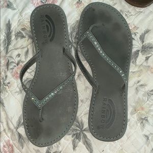 Gray Rainbow Sandals with Crystals